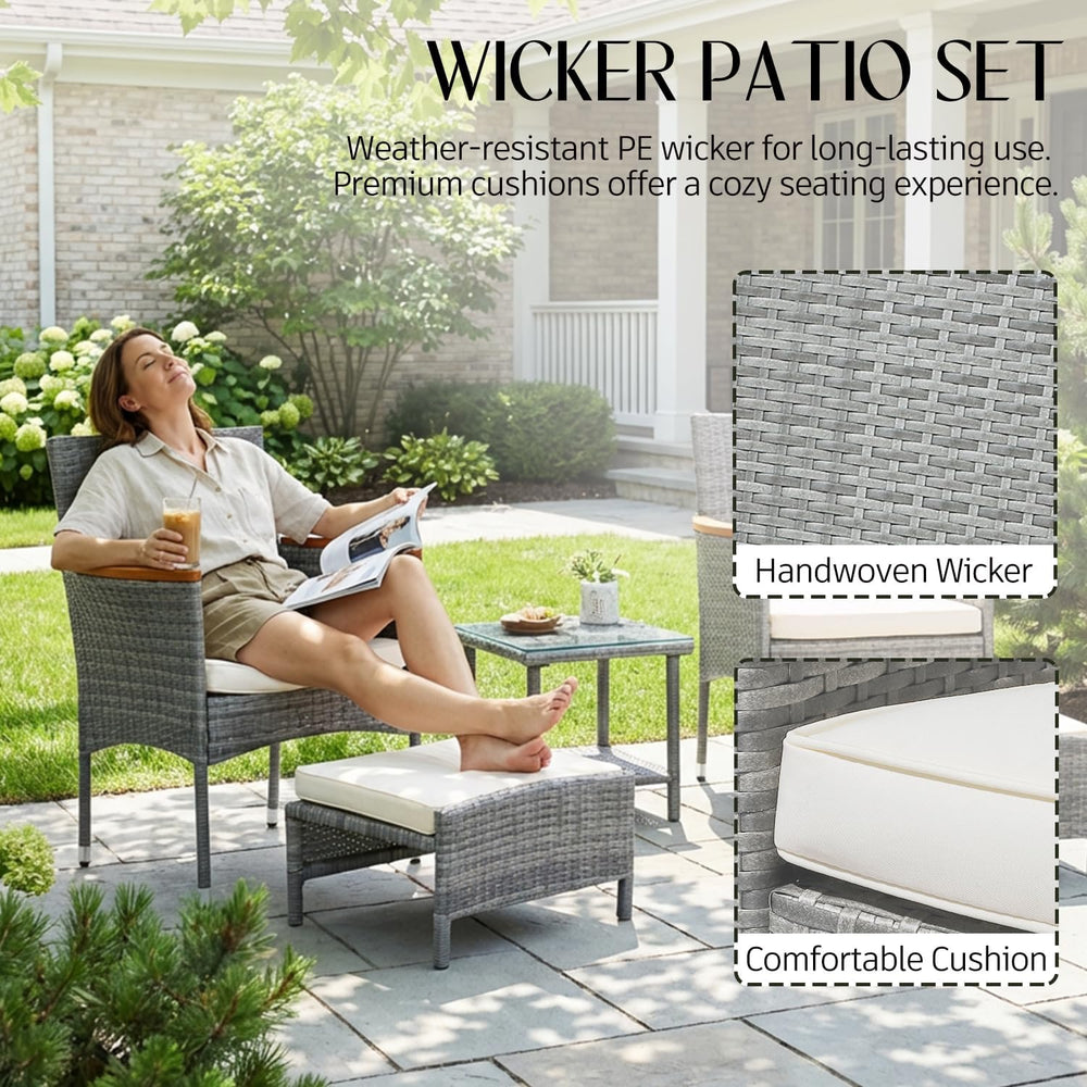 5 PCS Outdoor Patio Furniture Set with Table&Ottoman Outdoor Furniture Pa...