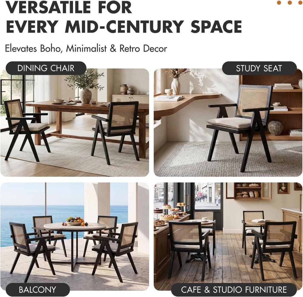 Hyfirm Rattan Dining Chairs Set of 4, Farmhouse Wicker Dining Chairs with Rem...