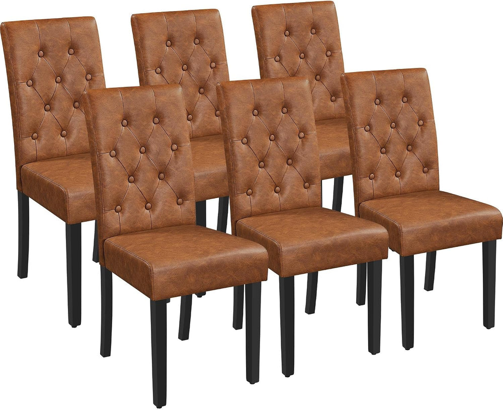 Yaheetech Dining Chairs Set of 6 Button Tufted Kitchen Chairs Retro Brown