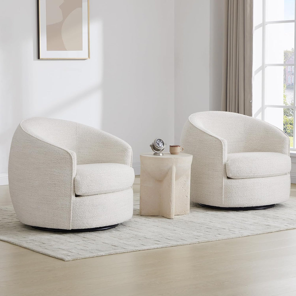 CHITA Barrel Swivel Accent Chair, FSC Wood Frame, Fully Assembled, Cream | Mo...