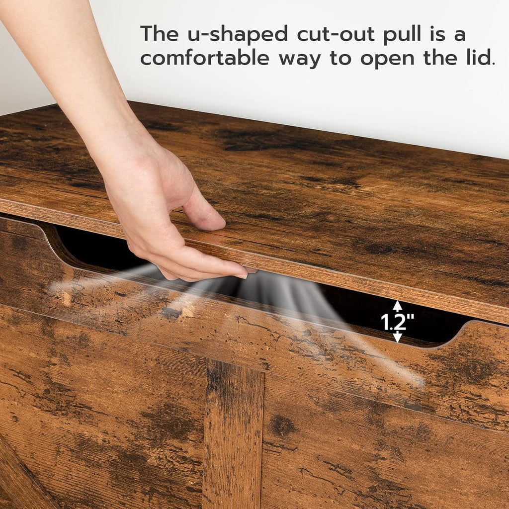 HOOBRO Storage Bench, 39.4” Retro Wooden Storage Chest with U-Shaped Cut-Out Pull, Safety Hinge, Supports 220 lb and Easy Assembly for Toy Box Organizer (Rustic Brown) BF771CW01