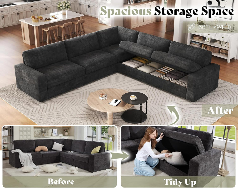 AMERLIFE 106" Sofa Bed, Couch with Pull Out Bed with Storage-Chenille Gr...