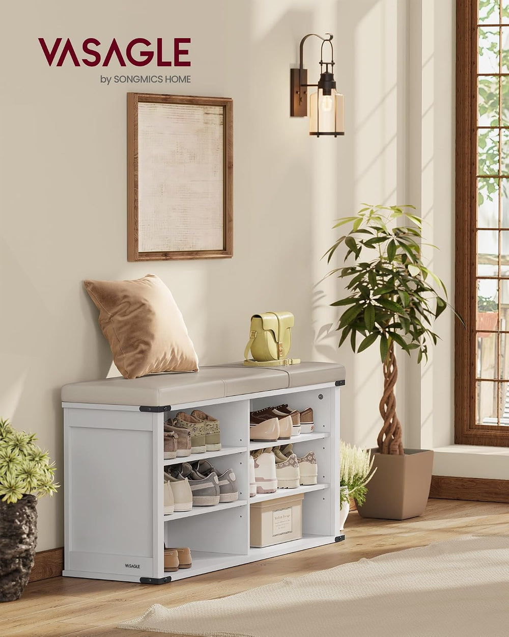 VASAGLE Shoe Storage Bench with Removable Cushion, Adjustable Shelves | Shoe ...