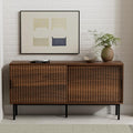 Fluted Tv Stand with Sliding Doors, 47" Mid Century Storage Cabinet with Adjustable Shelf, Wooden Media TV Console Entertainment Center for Living Room, Brown