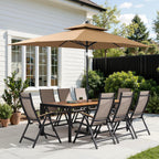 Folding Patio Chairs Set of 2, Outdoor Recliner Chairs | 8-Level Adjustable Reclining Back with Teak Armrest Aluminium Frame for Porch, Backyard, Brown DC071
