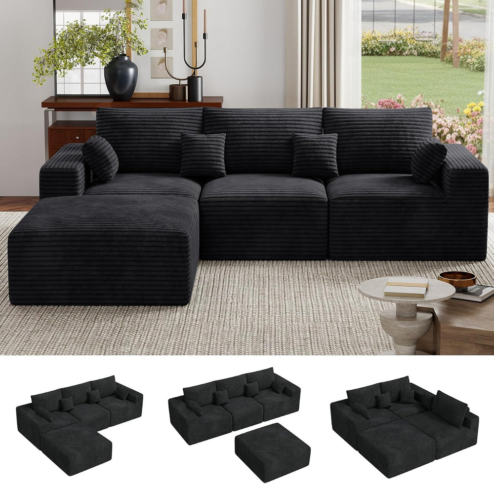 113" L-Shaped Couch, Modern Modular Sectional Sofa with Deep Seat, Conve...
