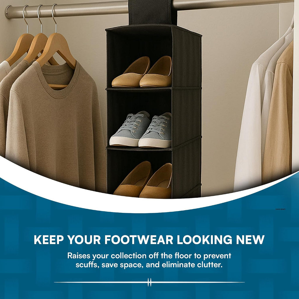 Honey-Can-Do 10-Shelf Hanging Shoe Organizer, Black - Closet Storage Rack for Shoes, Accessories & Clothes, Space Saving
