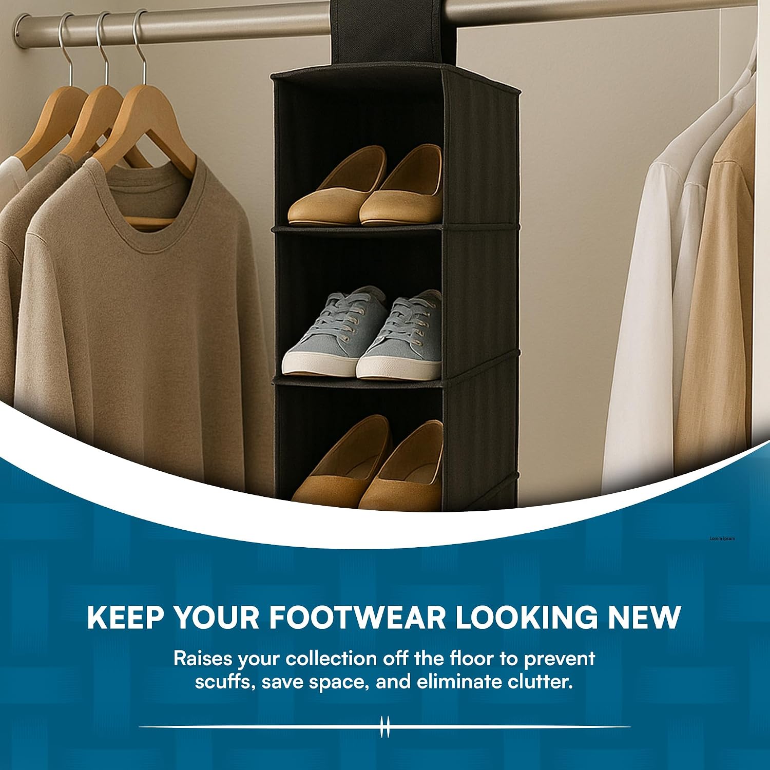 Honey-Can-Do 10-Shelf Hanging Shoe Organizer, Black - Closet Storage Rack for Shoes, Accessories & Clothes, Space Saving