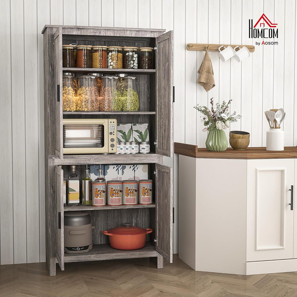 HOMCOM 64" Kitchen Pantry Cabinet, Freestanding Storage Cabinet with 4 D...
