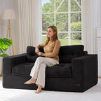MAXYOYO 63" Loveseat Sofa Couch for Small Spaces, Upholstered Boneless Cloud Couch for Apartment Bedroom, 2-Seater Love Seat Floor Modern Sofa with Pillows, No Assembly Required, Black