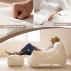 KISLOT Cloud Large Bean Bag Chair with Ottoman for Adults,Ultra Soft Bean Bag with Armrests,Stuffed BeanBag Chair for Napping, Gaming,Vacuum-Compressed for Easy Gifting,48 Hours to Fluffs Up,Beige
