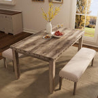 Morden Fort Farmhouse Rectangular Wooden Dining Table, Rustic 60" Kitchen & Dining Room Table with Woodgrain Tabletop, Rivet Accents & Solid Wood Legs