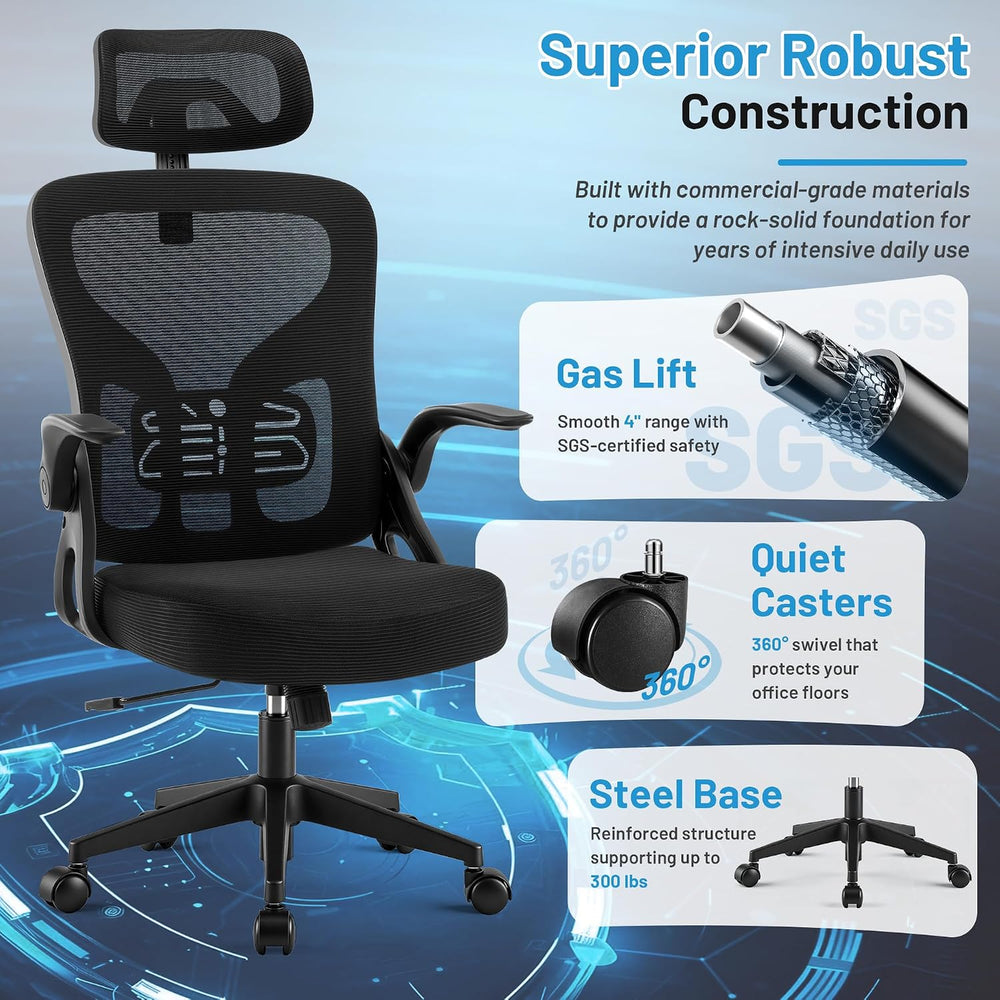 Office Chair Ergonomic Desk Chair with Adjustable Headrest Lumbar Support, Hi...