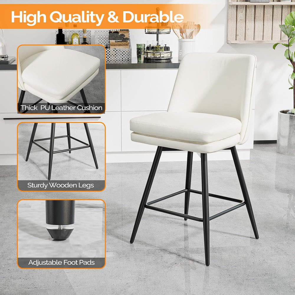 VINGLI 26" H Swivel Barstools Set of 1, PU Faux Leather Upholstered Coun...
