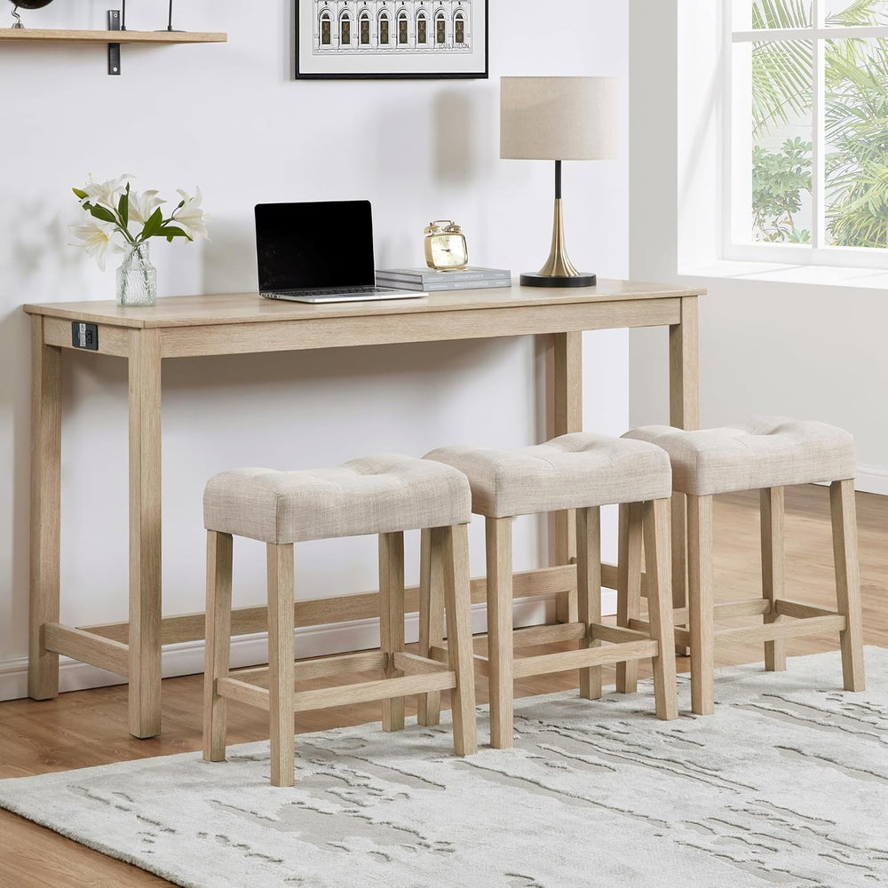 LKTART Bar Table and Chairs Set of 4, Bar Height Dining Table Set with Power ...