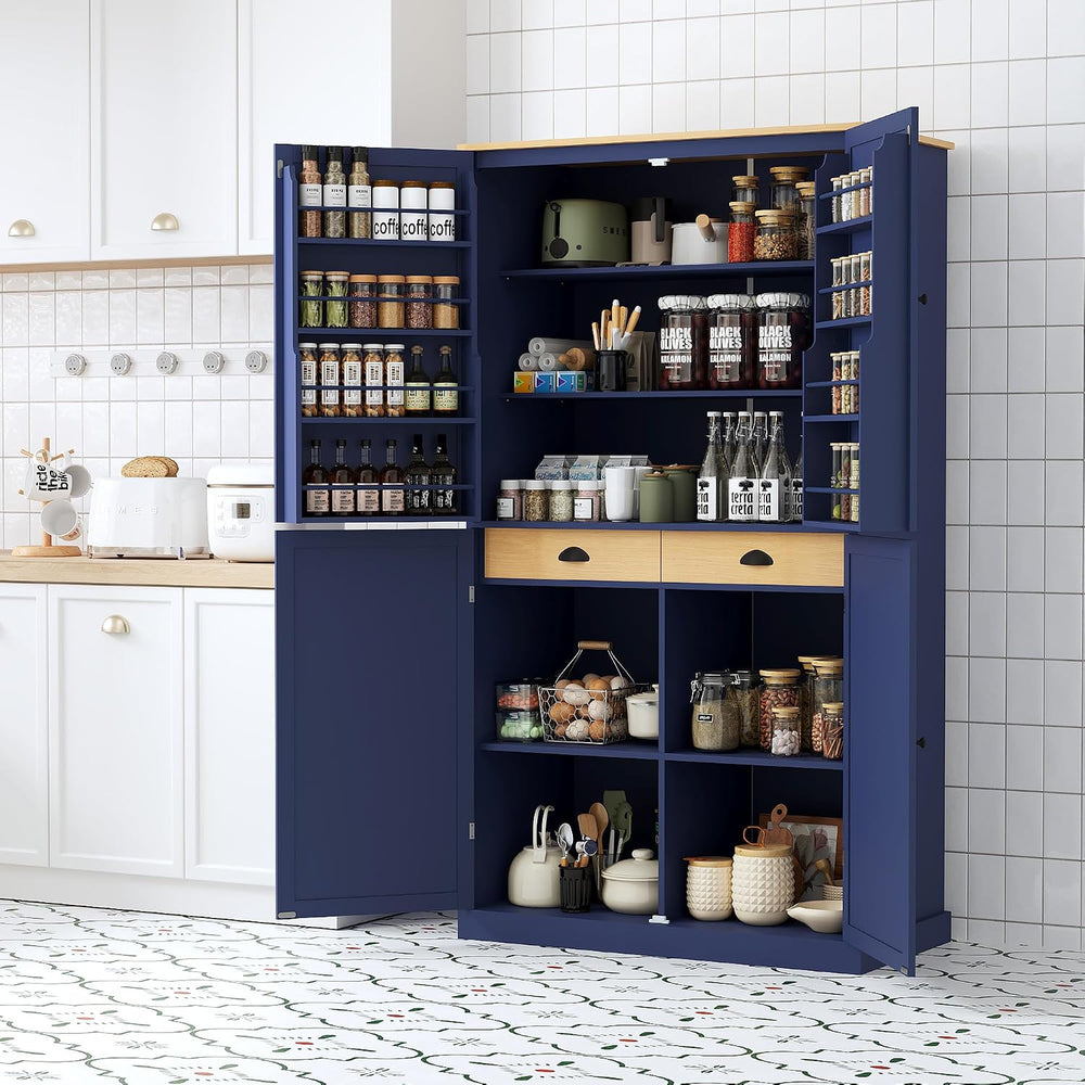 Merax 4 Doors Kitchen Pantry Storage Cabinet with 2 Drawers, 71.3" H Tal...