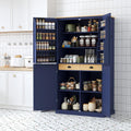 High Freestanding Kitchen Pantry Large Cupboard Storage Cabinet with 2 Drawers, 2 Adjustable Shelves, 8 Door Shelves for Kitchen, Dining Room (Blue/Large)