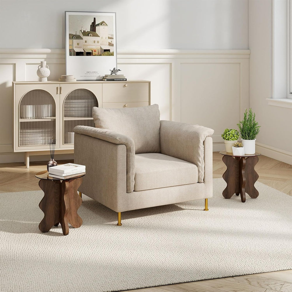 MDF Frame Side Table with Brown Tempered Glass Top, Mortise and Tenon Joint D...