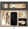 HOUNDSBAY Navigator Large Dresser Valet Tray & Mens Jewelry Box Organizer - Watch Box Organizer for Men with Angled Charging Station (Ivory)