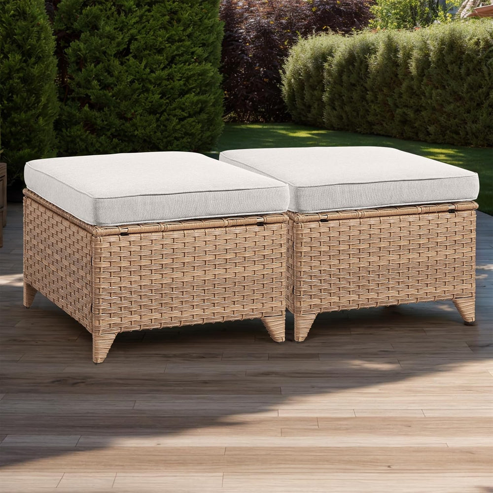 Rilyson Luxury Outdoor Wicker Patio Ottomans Set of 2, 250 lbs Capacity Ratta...
