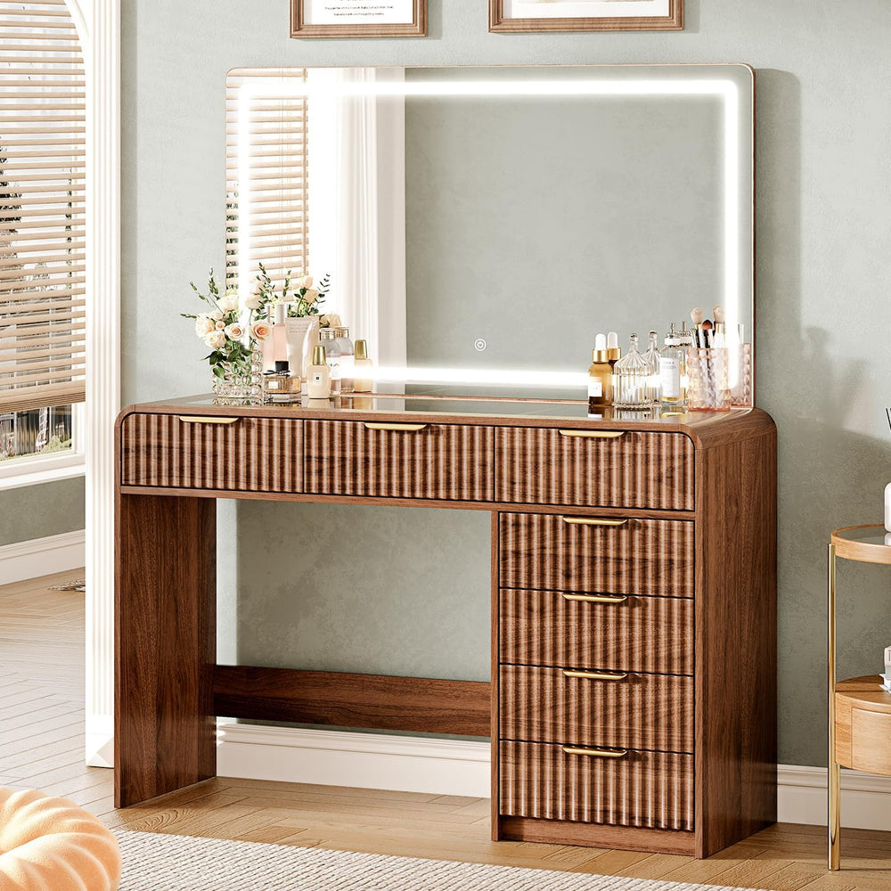 47“Makeup Vanity Desk with 44.8" Mirror and Lights, Vanity Desk with 7 D...