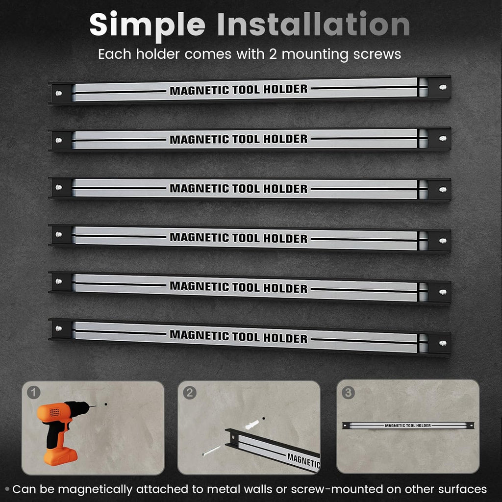 Goplus 6PCS 18" Magnetic Tool Holder, Wall Mounted 176LBS Capacity Magnetic Tool Organizer, Heavy Duty Metal Tool Rack, Tool Magnet Bar, Magnetic Tool Holder Strip for Garage Workshop