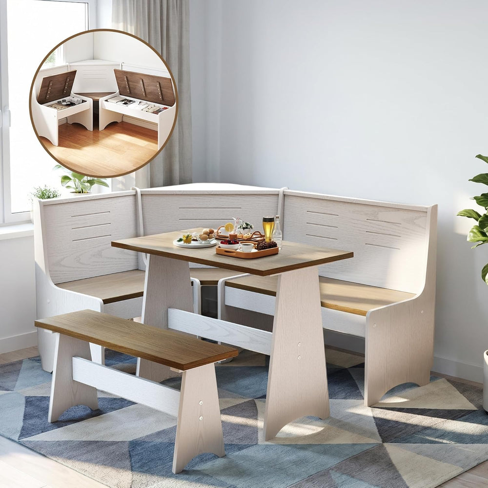 ENOR Breakfast Nook Table Set,Corner Kitchen Table for Dining Room,Brown