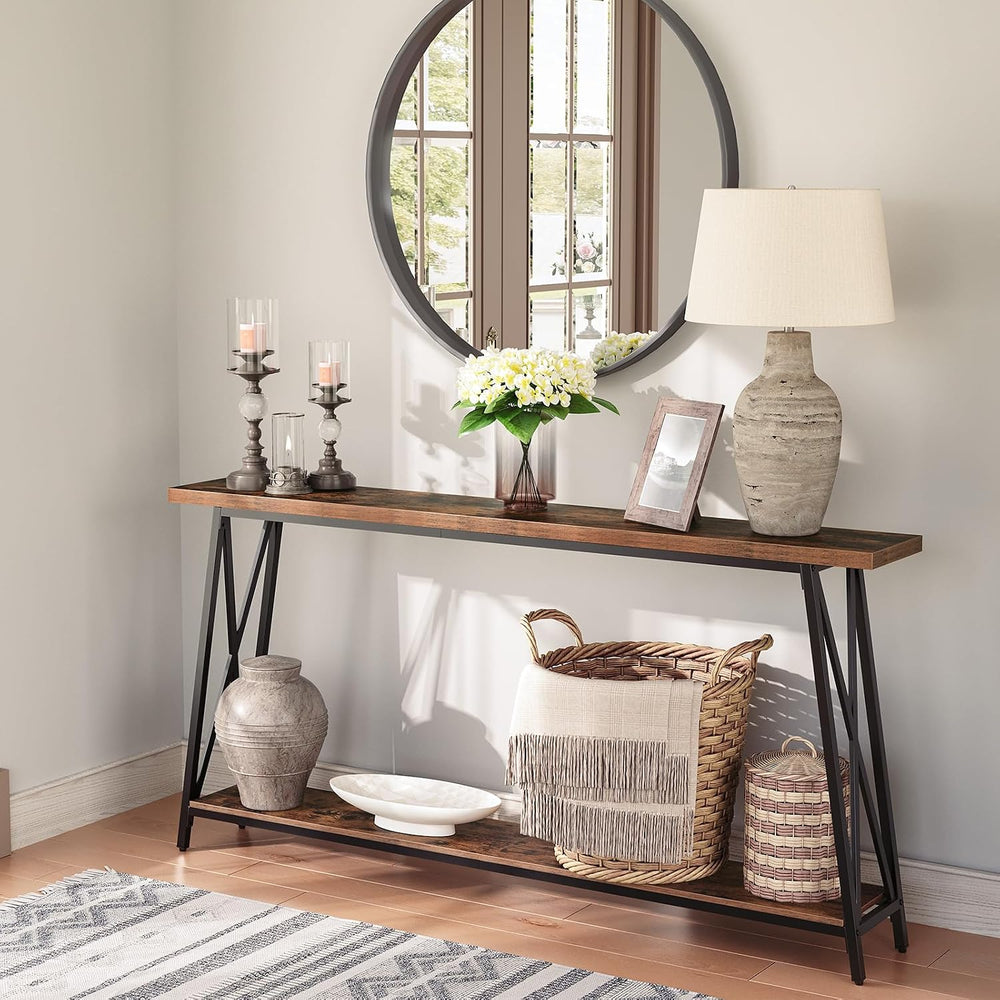 MAHANCRIS Console Table for Entryway, 63" Industrial Entryway Table, 2-T...