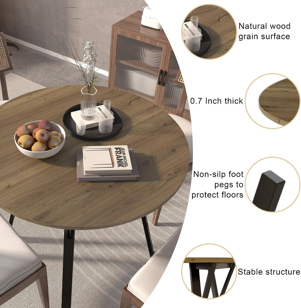 Round Dining Table 36" Wood Kitchen Table with Black Metal Legs, Modern ...