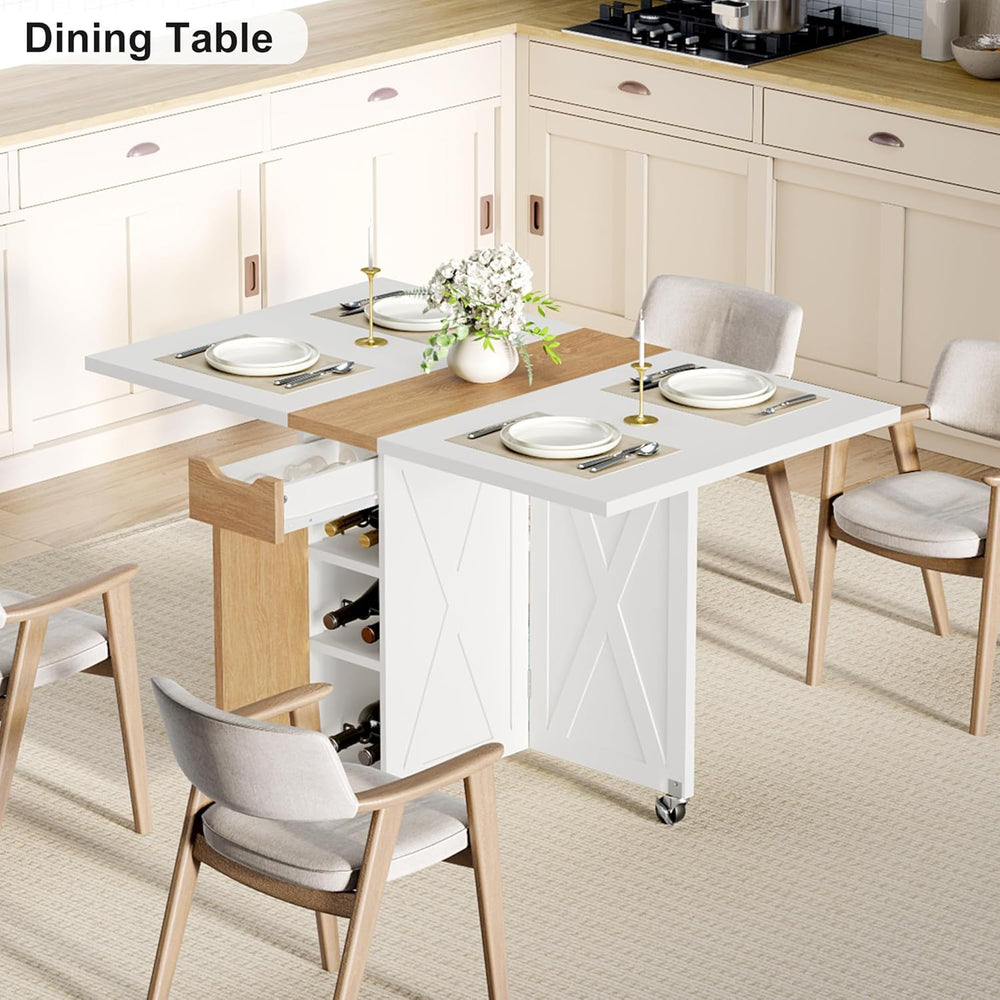 Folding Dining Table with 6 Wheels, Drop Leaf Tables for Small Spaces, Foldab...