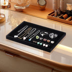 Mornajina 13.8" x 9.5" Velvet Jewelry Tray Jewelry Display Tray, Stackable Empty Plate Trays for Earrings Necklaces Bracelet Rings Display Showcase - Black