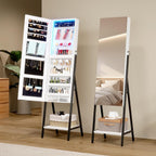 LVSOMT 3 LEDs Mirror Jewelry Cabinet, 60.4" Jewelry Mirror Full Length, Standing Lockable Jewelry Armoire Organizer, Floor Mirror with Storage for Jewelry Cosmetics, White