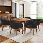 SoarFlash Mid Century Modern Upholstered Barrel Dining Chairs Set of 6, Farmhouse Linen Kitchen and Dining Room Chairs, with Natural Hardwood Frame (Black)
