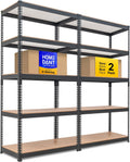 HOMEDANT 5-Tier Laminated Boltless Heavy Duty Metal Shelving Unit Adjustable Garage Storage Utility Rack Shelves Organization Multipurpose Shelf Warehouse Industrial (2, (M) 35.9" W, Black)