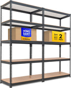 HOMEDANT 5-Tier Laminated Boltless Heavy Duty Metal Shelving Unit Adjustable Garage Storage Utility Rack Shelves Organization Multipurpose Shelf Warehouse Industrial (2, (M) 35.9" W, Black)