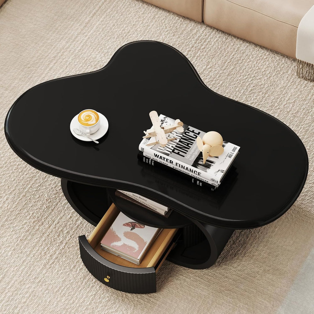 Irregular Cloud Coffee Table with Storage Drawer, Modern Center Tables