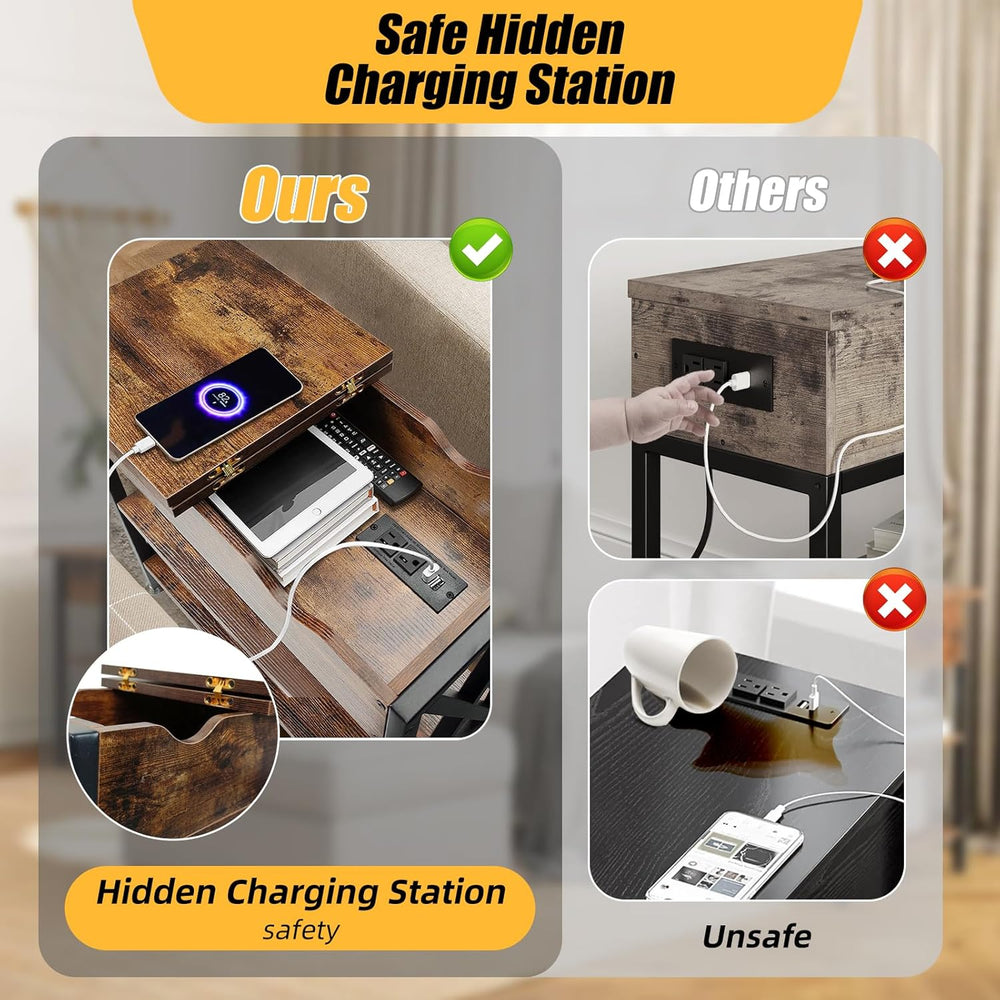 TooCust Flip Top End Table with Charging Station Set of 2, 12" D×21&quot...