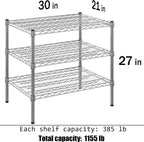 21" Deep x 30" Wide x 27" Height Wire Shelving Kit | 3-Tier | NSF Commercial Storage Rack Unit