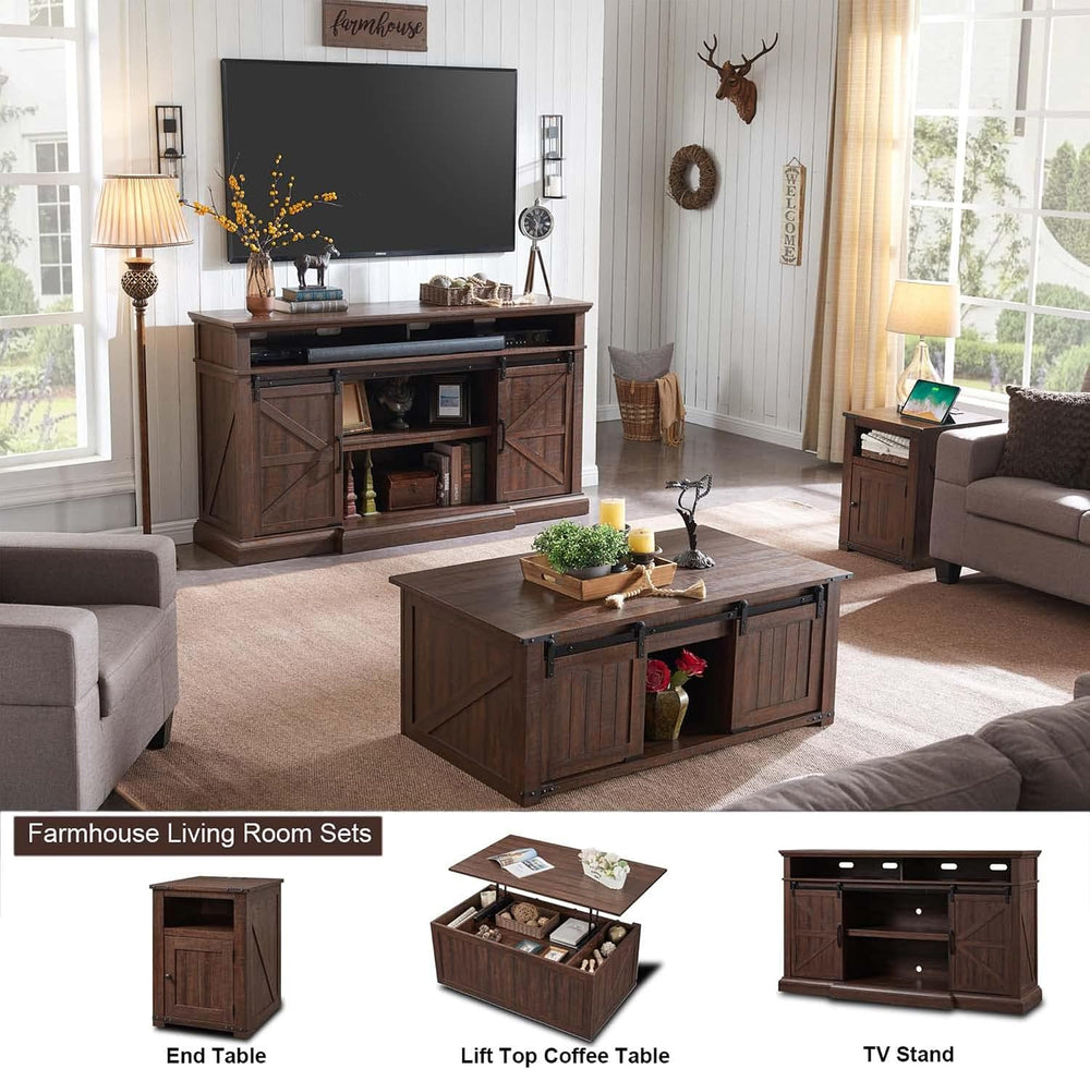 IFGET Farmhouse 80/75 inch TV Stand, 37.4" Tall Entertainment Center, Br...