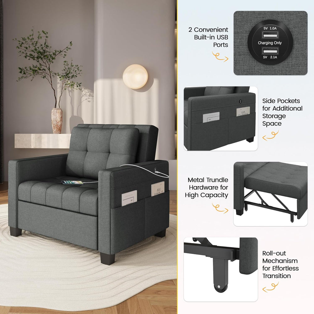 Yaheetech Convertible Futon Sofa Bed 3-in-1 Sleeper Chair Bed Tufted Couch wi...