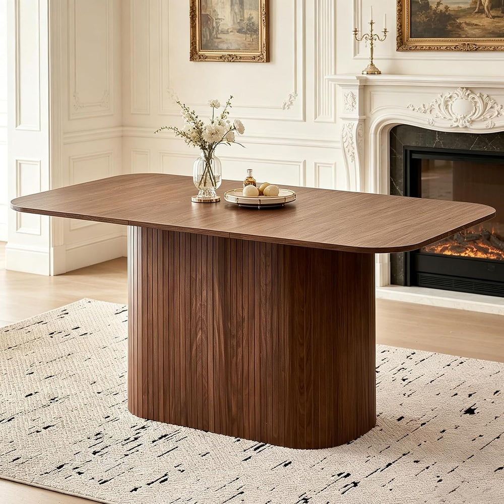 63" Large Dining Table for 4 6, [Rounded Corners] [Grooved Pedestal Base...