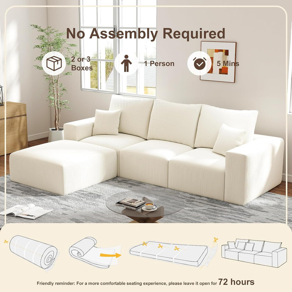 2 Square Cloud Footstool for Living Room, No Assembly Modular Corduroy Conver...
