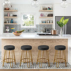 Yaheetech Bar Stools Set of 4, Velvet Round Counter Stools, Backless Counter Height Bar Chairs with Golden Legs for Kitchen Dining Room Pub Cafe, Black