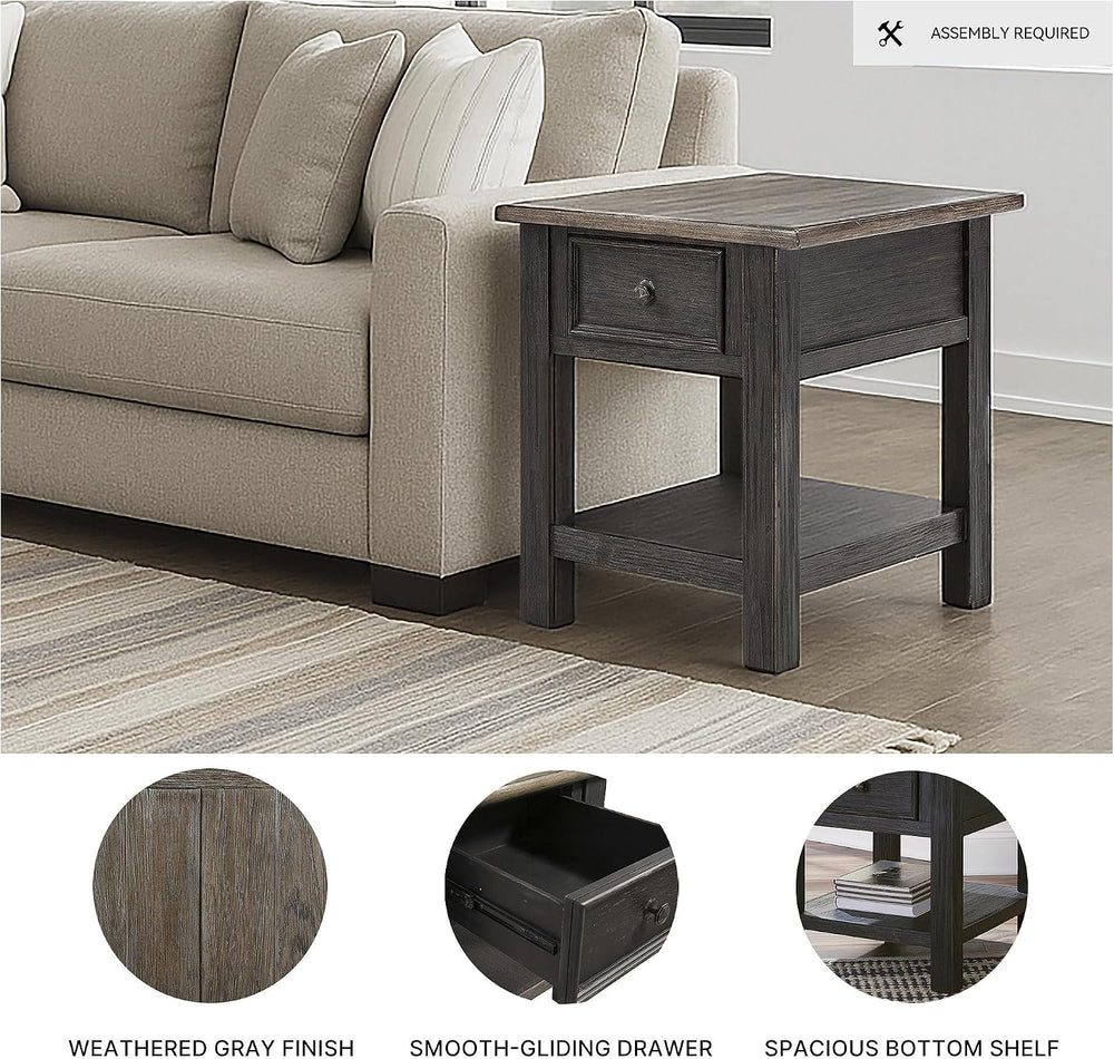 BOWERY HILL Contemporary Wood End Table, Grayish Brown and Black Finish, 1 Dr...