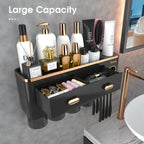 iHave Toothbrush Holders for Bathrooms - Upgrade Wall Mounted Toothbrush Holder with Toothpaste Dispenser - 4 Cups, Large Capacity Tray, 2 Cosmetic Drawer - Bathroom Organizers and Storage