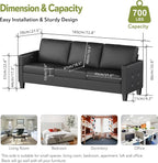STHOUYN 73” Black Faux Leather Sofa Couch, Modern Comfy Office 3 Seater Couch Loveseat with Tufted Armrest and USB, Small Love Seat Couches for Living Room, Bedroom, Apartment