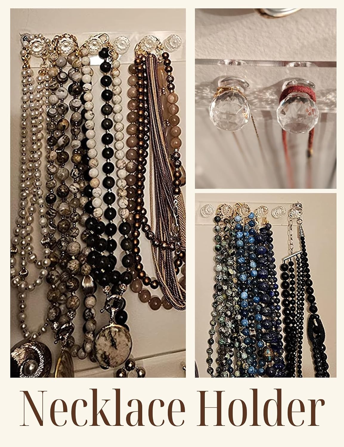 Heesch Necklace Hanger, Acrylic Necklace Holder, Necklace Organizer Wall Mount, Jewelry Hooks for Necklaces, Bracelets, Chains (4-pack Clear Short)