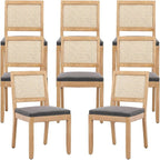 French Country Dining Chairs Set of 8, Grey Kitchen & Dining Room Chairs Set of 8, Rattan Dining Chairs, Cane Low Back, Wood Legs, Sillas De Comedor (Rattan, Gray, 8Pcs)