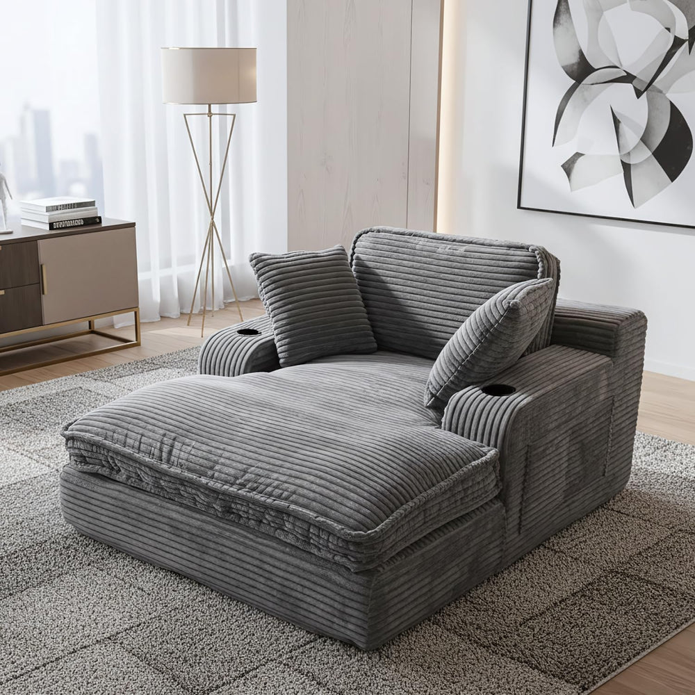 67" Oversized Chaise Lounge Chair Indoor, Soft Cloud Couch, Gray | Comfy...