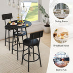 Zevemomo 3 Pieces Bar Table and Chairs Set Pub Table and Chairs for 2-Black | Bistro Table and Chairs Set of 2, Round Bar Table Set with 2 Thickened Cushion Stools & Backrest, Dining Table set for 2